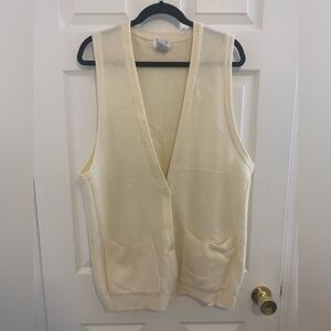 Fabe long wool sweater vest cream classic light academia New England pockets